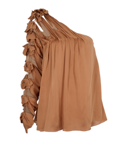 Chloe Bow-Detail One-Shoulder Blouse, Silk, Tan, UK 10, 2*