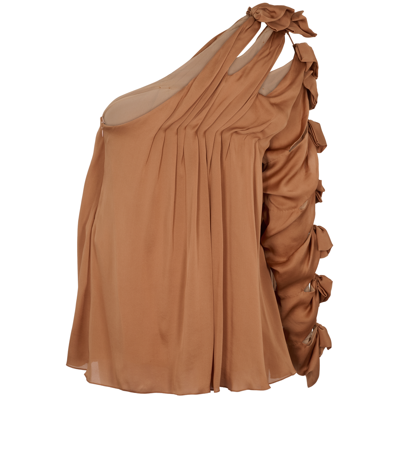 Chloe Bow-Detail One-Shoulder Blouse, &pound;60, Clothing, Tan, Silk, Back view