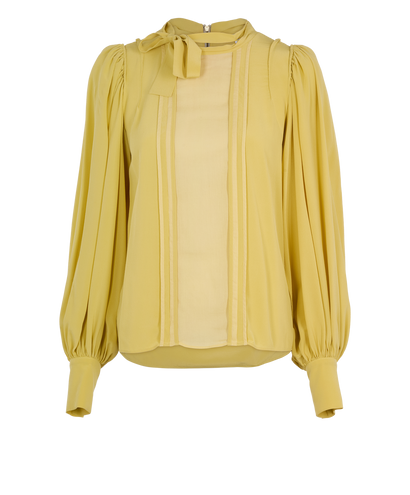 Chloe Tie-Neck Blouse, &pound;70, Clothing, Yellow, Cotton/Silk, Front view