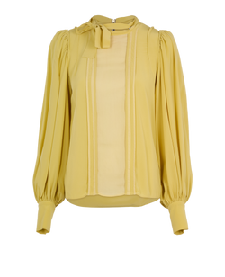 Chloe Tie-Neck Blouse, Silk/Cotton, Yellow, UK 10, 2*