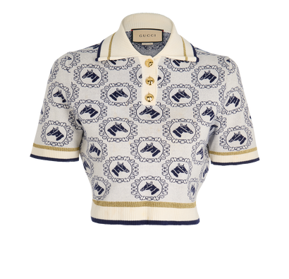 Gucci Equestrian Jacquard Polo, £250, Clothing, Blue/White, Cotton, Front view