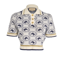 Gucci Equestrian Jacquard Polo, Cotton, White/Blue, Sz M, 1*