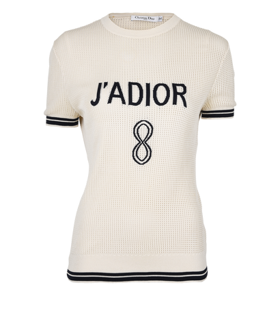 Christian Dior J'Adior Perforated Top, &pound;350, Clothing, Cream/Navy, Cotton, Front view