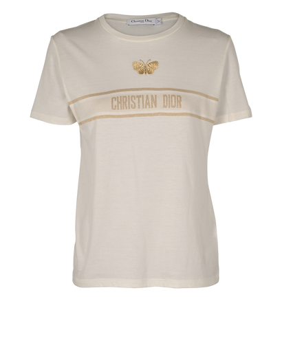 Christian Dior Logo T-Shirt, &pound;220, Clothing, Gold/White, Cotton, Front view