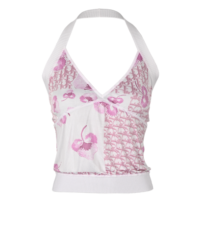 Christian Dior Oblique Halterneck Top, &pound;180, Clothing, Pink/White, Viscose, Front view