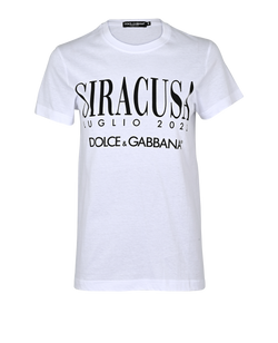 Dolce & Gabbana Siracusa Print T-Shirt, Cotton, White, UK12, 3*
