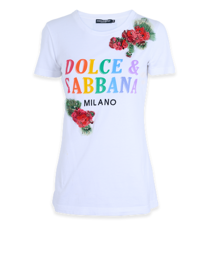 Dolce & Gabbana Logo Embellished T-Shirt, &pound;130, Clothing, White, Cotton, Front view
