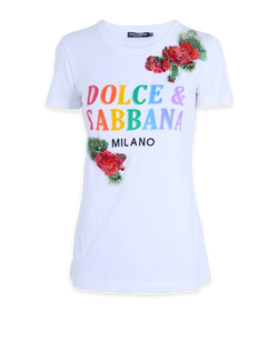 Dolce & Gabbana Logo Embellished T-Shirt, Cotton, White, UK6, 2*