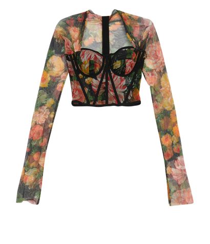 Dolce & Gabbana Long Sleeve Mesh Floral Corset Top, front view