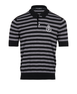 Dolce & Gabbana Striped Polo Top- Size XL, Men, Wool, Black/Grey, 3*