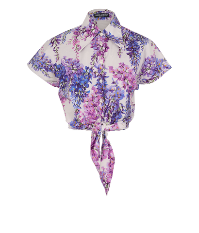 Dolce & Gabbana Floral Tie Waist Crop Shirt, &pound;250, Clothing, Purple/White, Cotton, Front view