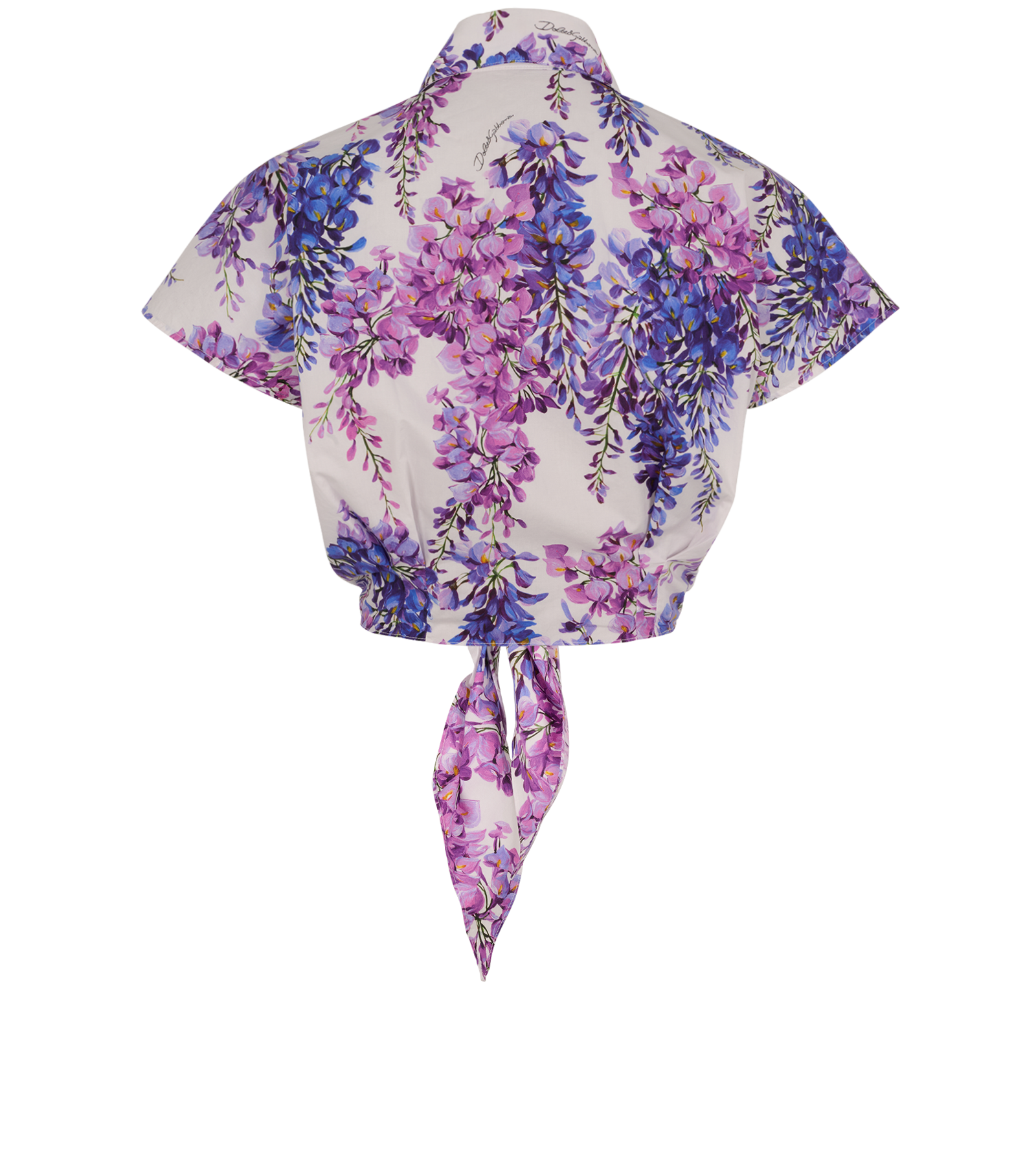 Dolce & Gabbana Floral Tie Waist Crop Shirt, &pound;250, Clothing, Purple/White, Cotton, Back view
