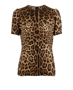 Dolce & Gabbana Leopard Print Top, Silk, Brown/Beige, UK12, 2*
