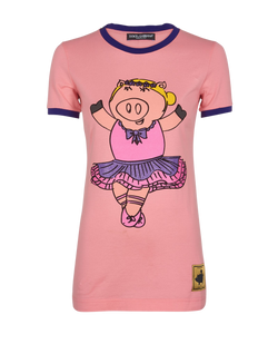 Dolce & Gabbana Pig Ballerina T- Shirt, Cotton, Pink, UK4, 3*