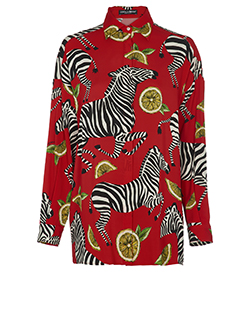 Dolce and Gabbana Zebra/Lemon Printed Shirt, Silk, Red, 8, 2*