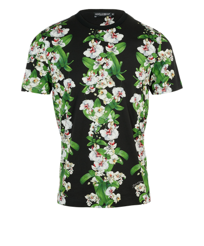 Dolce & Gabbana Floral Print T-Shirt, &pound;90, Clothing, Black/Green/White, Cotton, Front view