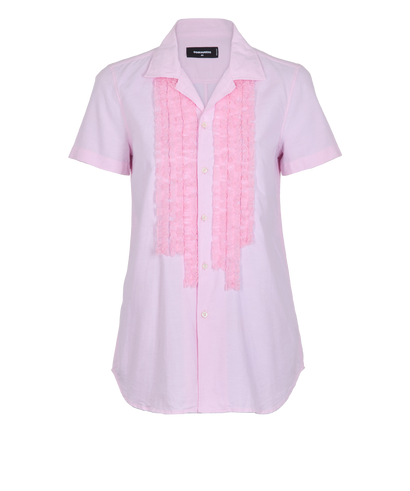 DSquared2 Ruffled Short Sleeve Top, &pound;60, Clothing, Pink, Cotton, Front view