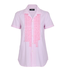 DSquared2 Ruffled Short Sleeve Top, Cotton, Pink, UK8, 2*