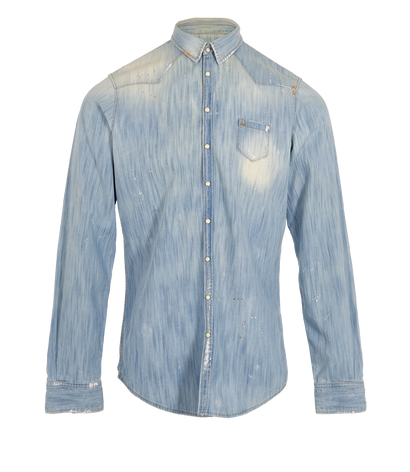 D Squared Distressed & Wash-Effect Shirt, &pound;120, Clothing, Blue, Cotton, Front view