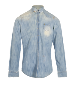D Squared Distressed & Wash-Effect Shirt, Mens, Cotton, Blue, Sz L, 2*