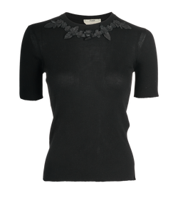 Fendi Ribbed Embellished Top, Silk/Leather, Black, UK6, 3*