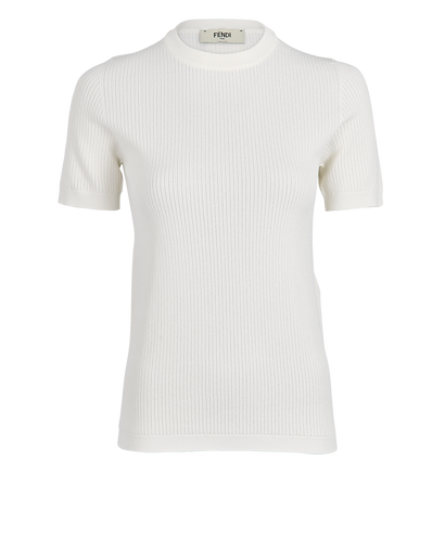 Fendi Logo Ribbed Short Sleeve Top, &pound;190, Clothing, White, Polyester (Polymer)/Viscose, Front view