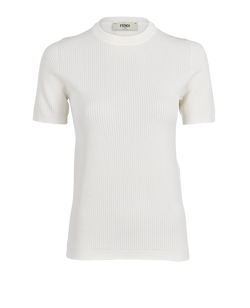 Fendi Logo Ribbed Short Sleeve Top, Viscose/Poly, White, UK 12, 3*
