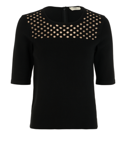 Fendi Perforated Short Sleeve Top, &pound;180, Clothing, Black, Viscose, Front view