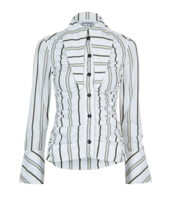 Ganni Mix Stripe Shirt, Cotton, White, UK4, 3*