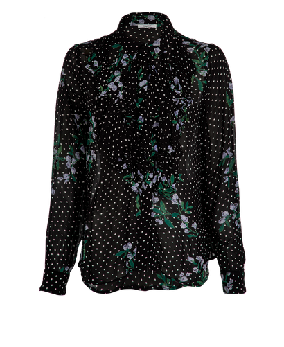 Ganni Polka Dots Ruffle Blouse, £90, Clothing, Black/Green/White, Viscose, Front view