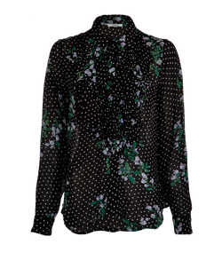 Ganni Polka Dots Ruffle Blouse, Viscose, Black/White/Green, UK10, 2*