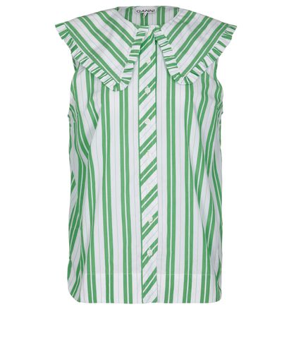Ganni Responsible Striped Frill Blouse, front view