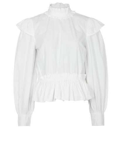 Ganni Responsible Poplin High Neck Blouse, &pound;150, Clothing, White, Cotton, Front view