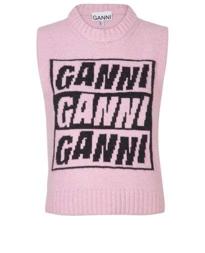 Ganni Logo Tank Top, &pound;80, Clothing, Pink, Wool, Front view