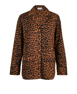 Ganni Leopard Print Shirt, Organic Cotton, Brown, UK 6, 3*
