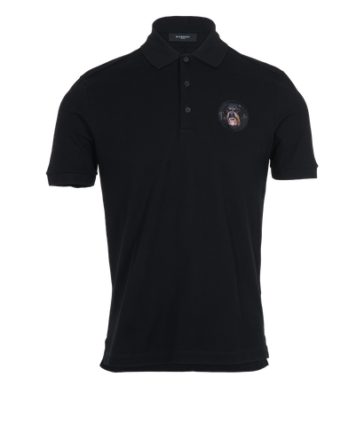 Givenchy Rottweiler Patch Mens Polo Shirt, &pound;180, Clothing, Black, Cotton, Front view