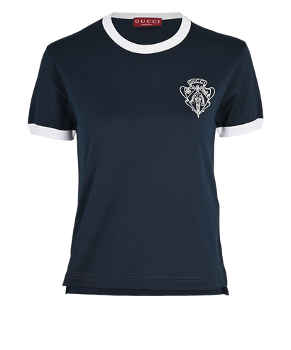 Gucci Knight Logo Embroidered T-Shirt, &pound;150, Clothing, Navy, Cotton, Front view