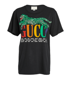 Gucci Panther T-Shirt, Cotton, Black, Sz S, 2*