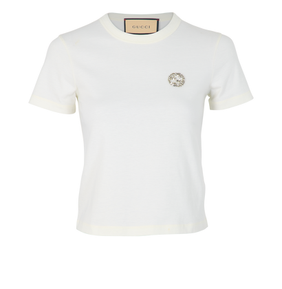 Gucci Interlocking G Crystals T-Shirt, &pound;180, Clothing, White, Cotton, Front view