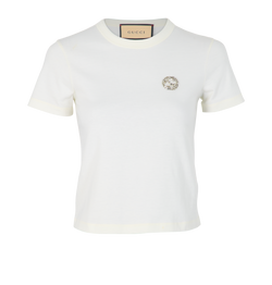 Gucci Interlocking G Crystals T-Shirt, Cotton, White, Sz XXS, 2*