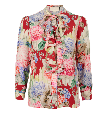 Gucci Ruffled Floral Blouse, &pound;220, Clothing, Red, Silk, Front view