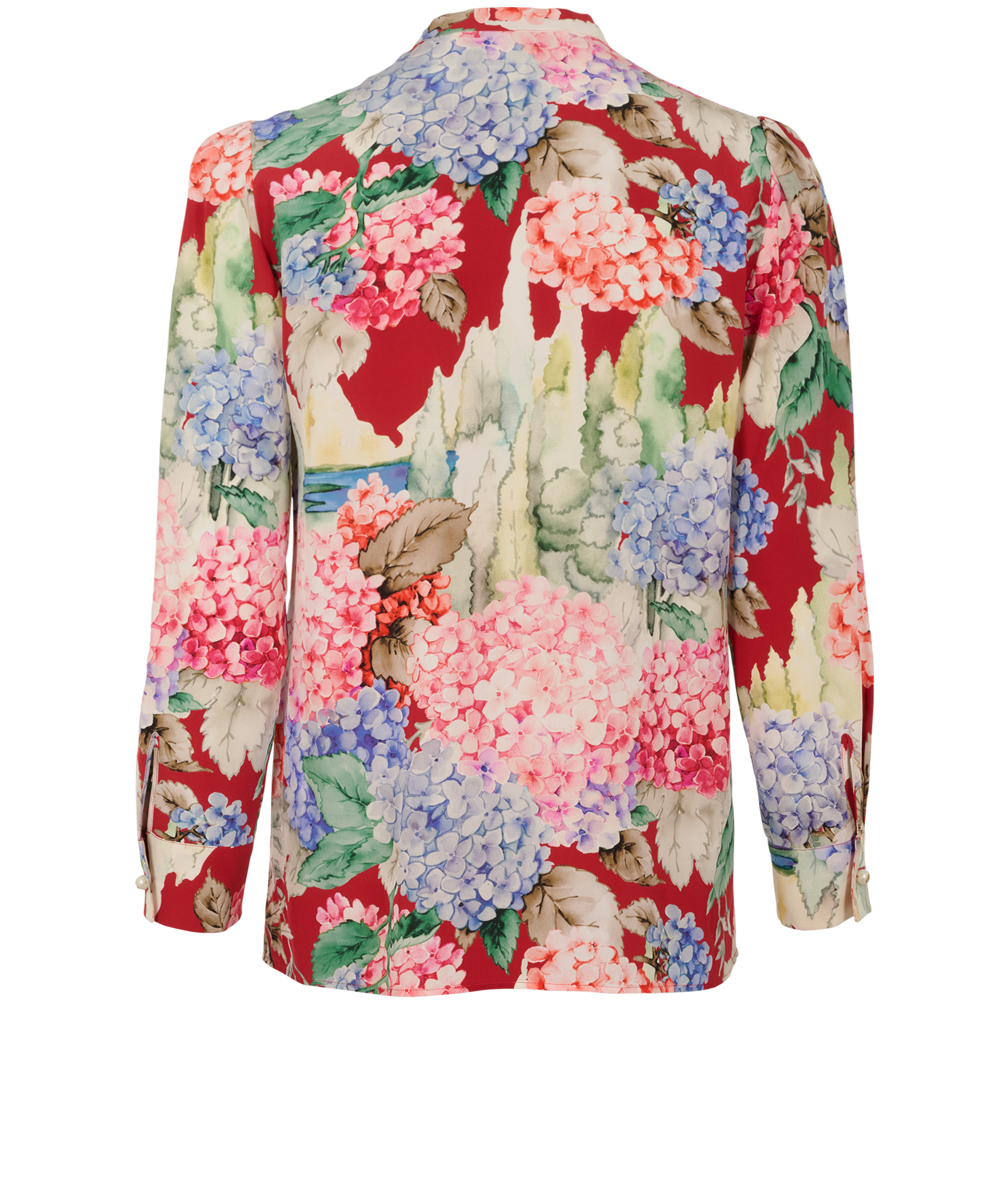 Gucci Ruffled Floral Blouse, &pound;220, Clothing, Red, Silk, Back view