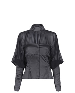 Gucci Sheer Satin Corset Top, Silk/Nylon, Black/Grey, UK 14
