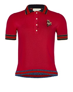 Gucci Button Up Shortsleeve Knit Top, Wool, Red, S, 3*