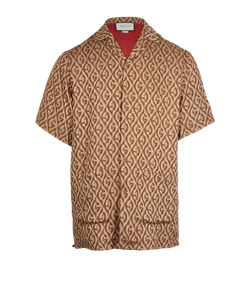 Gucci GG Button Up Shirt, Mens, Polyamide, Brown, Sz M, 3*