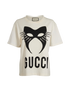 Gucci Cat Mask T-Shirt, &pound;120, Clothing, Black/Cream, Cotton, Front view