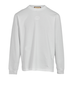 Gucci Interlocking G Long Sleeves T-Shirt, Mens, Cotton, White, Sz S, 3*