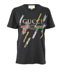 Gucci Oversized Logo & Embellished T-Shirt, Cotton, Black, Sz 2XS, 2*