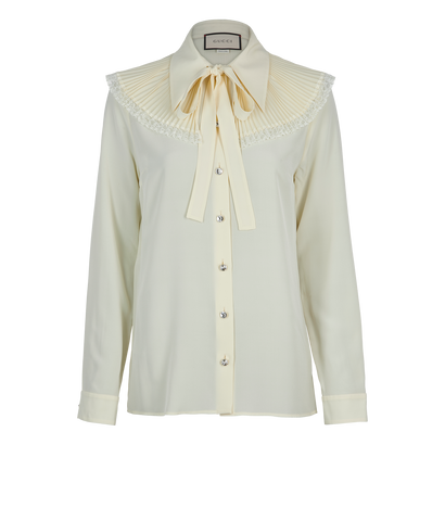 Gucci Crystal Embellished Bow Blouse, &pound;350, Clothing, Cream, Silk, Front view