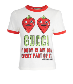 Gucci Strawberry Print T-shirt, Cotton, White, Sz S, 4*